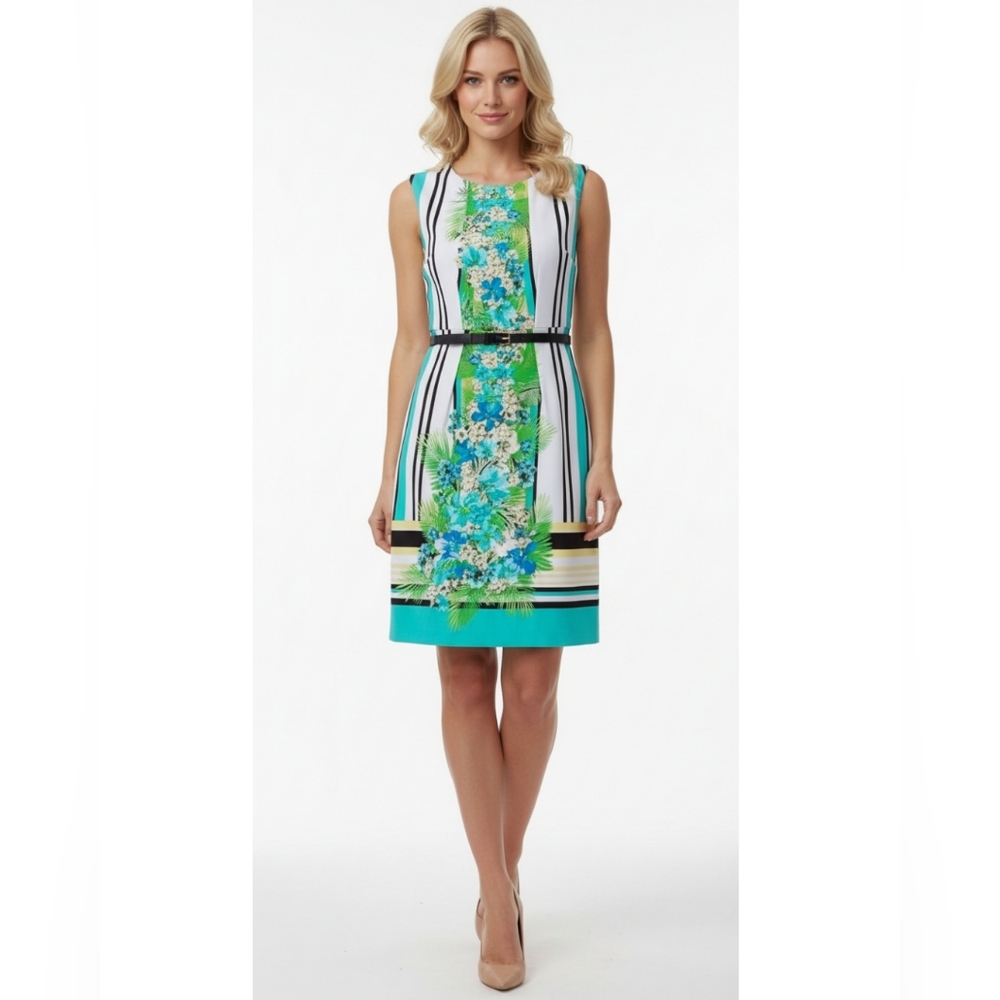 EMMA AND MICHEL FLORAL IVORY GREEN DRESS